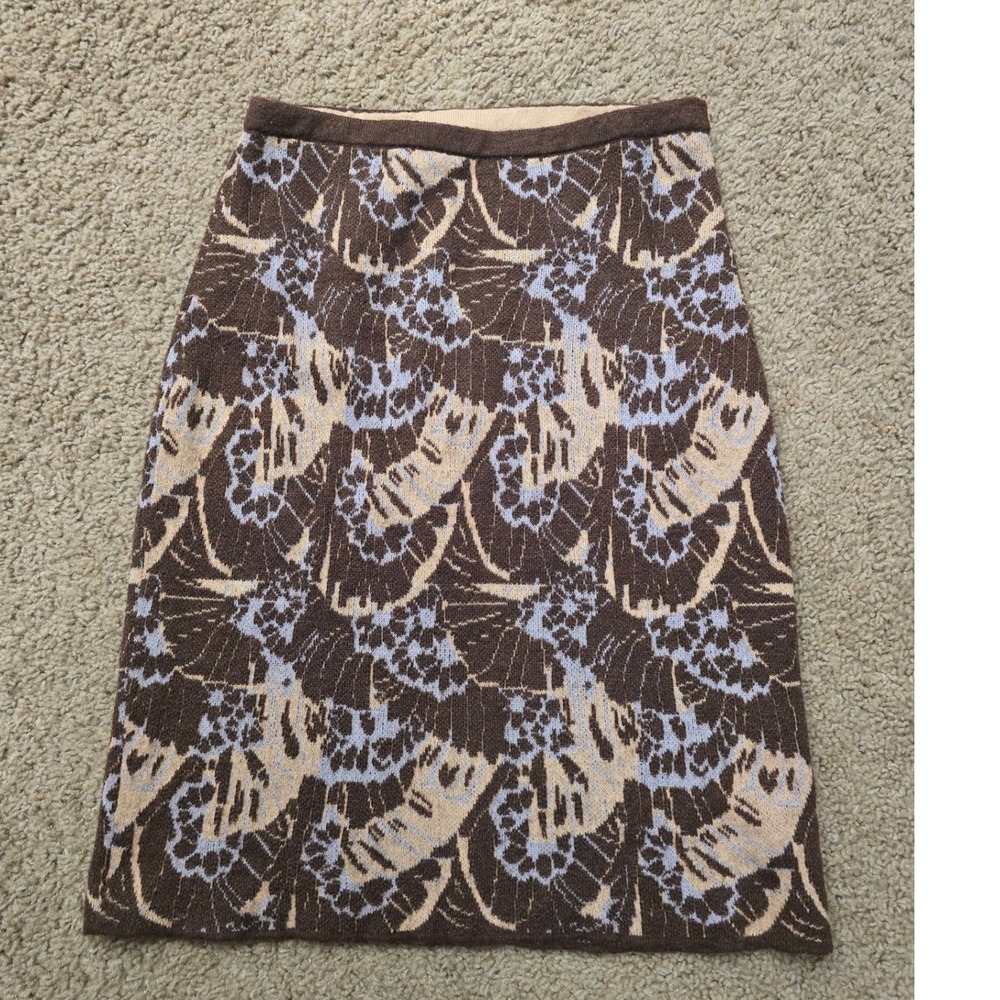 Sparrow Anthropologie Brown Floral Knit Pencil Skirt Mohair Cashmere Blend Small
